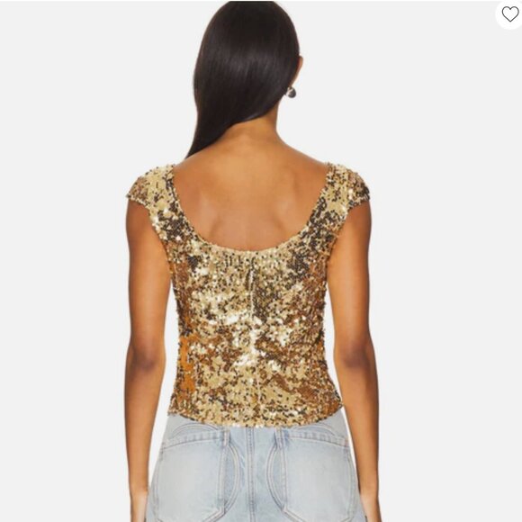 Free People Late Last Night Tee Gold Sequin Size XS - Picture 2 of 9